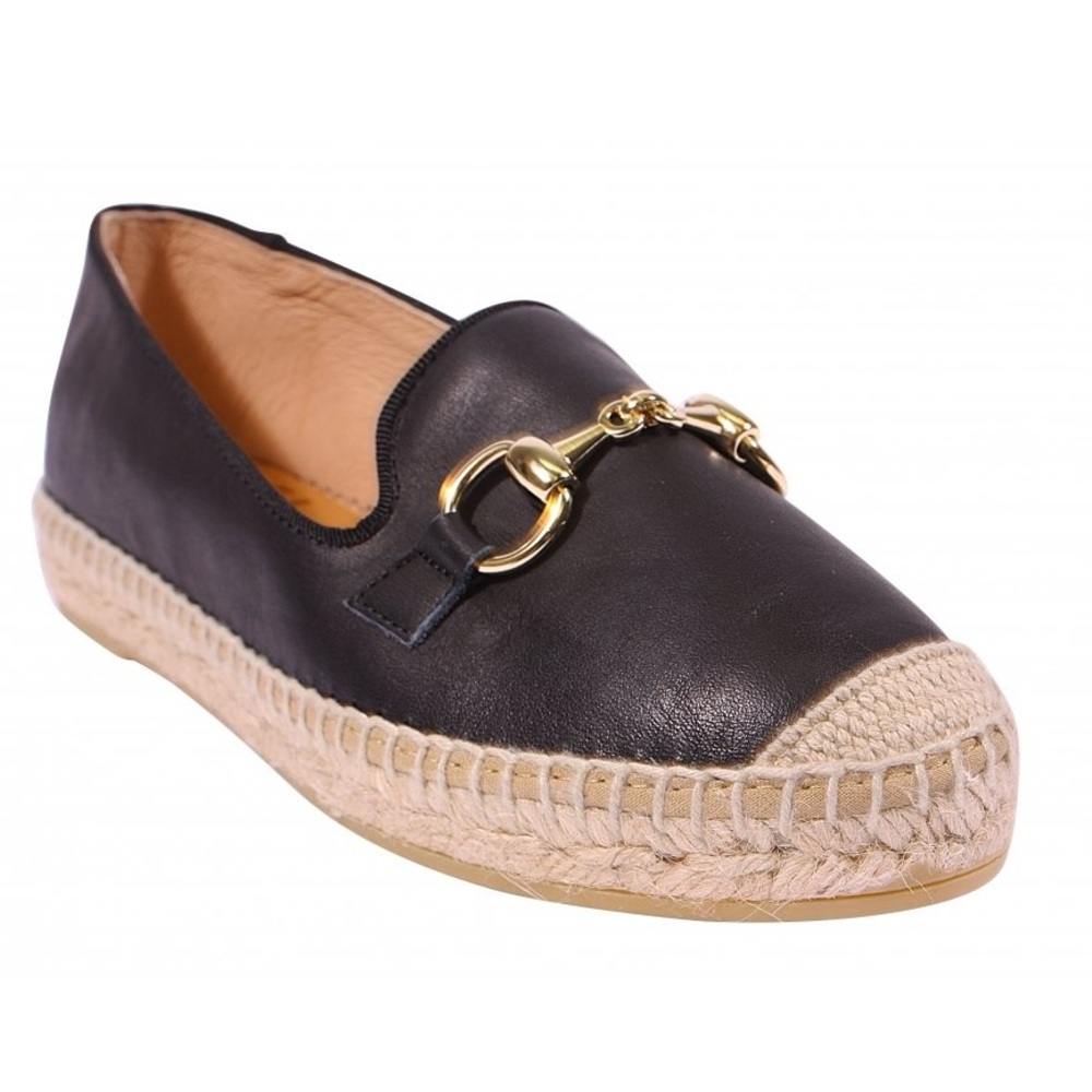 KANNA BLACK leather Espadrille Slip On Loafer Sz 41 EU